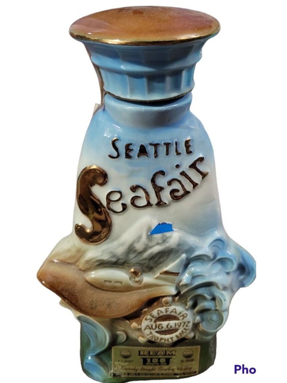 Seattle Seafair 1972 Jim Beam Bottle Commerative Decanter Trophy Races Ceramic